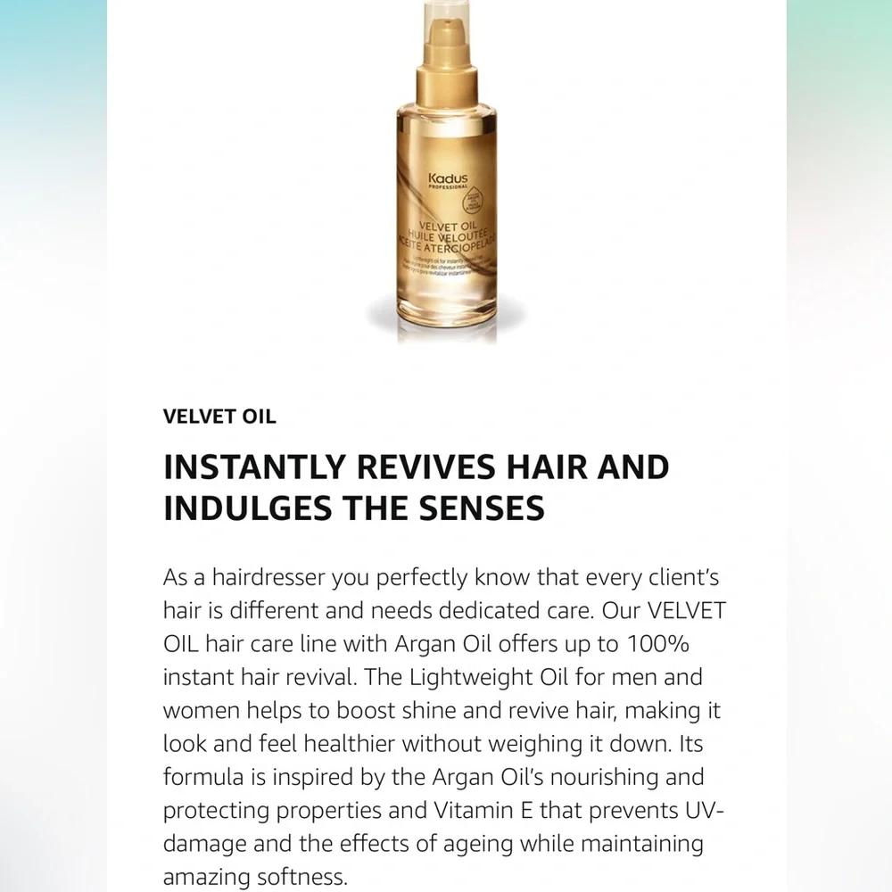 Kadus‎ Professional Velvet Oil with Argan Oil | Revitalizing Hair Treatment
